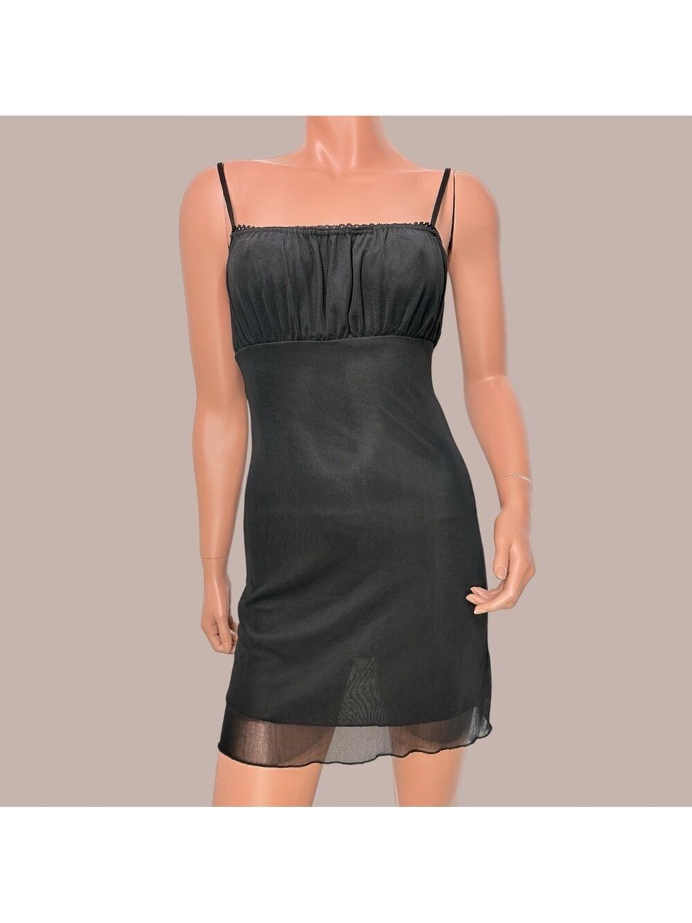 Princess Polly Black Mesh Babydoll Dress Ruched Bust Y2K US 4